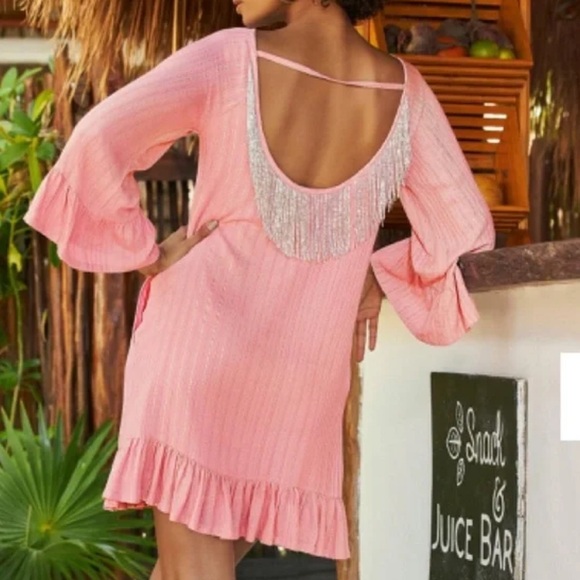 BOSTON PROPER Pink Gold Embellished Beaded Fringe Mini Dress Size S‎ Vacation - Picture 12 of 12